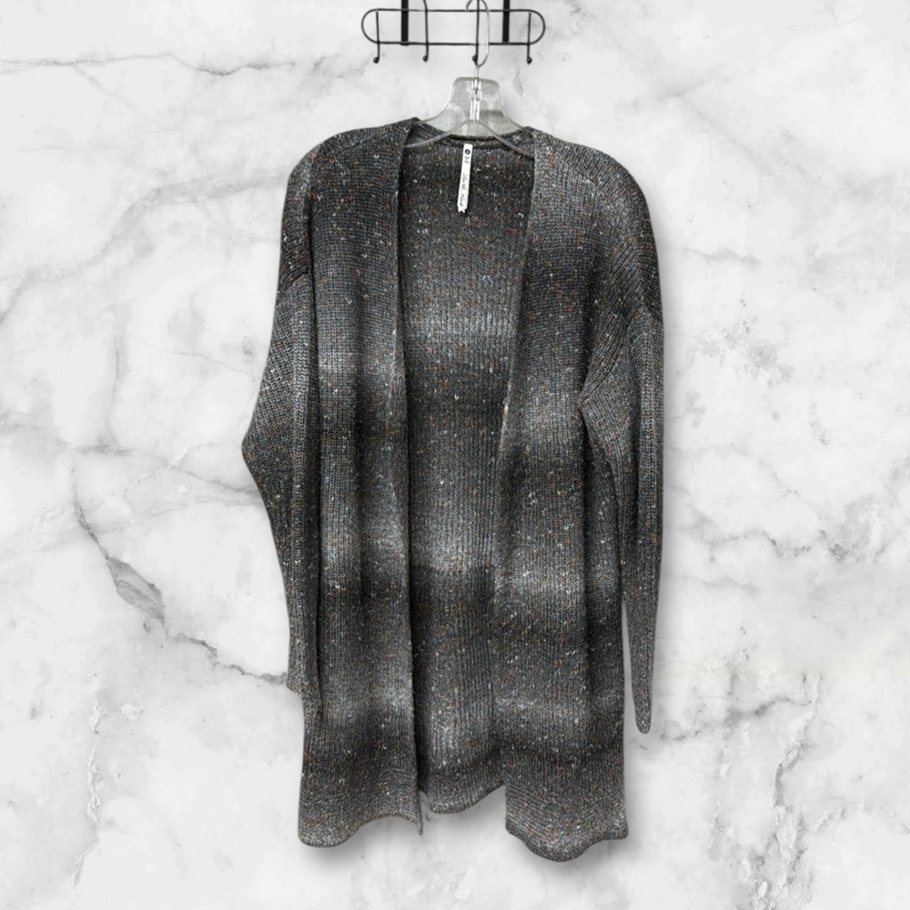 Leo & Nicole gray Charcoal Open-Front knit Cardigan midi horizontal striped L